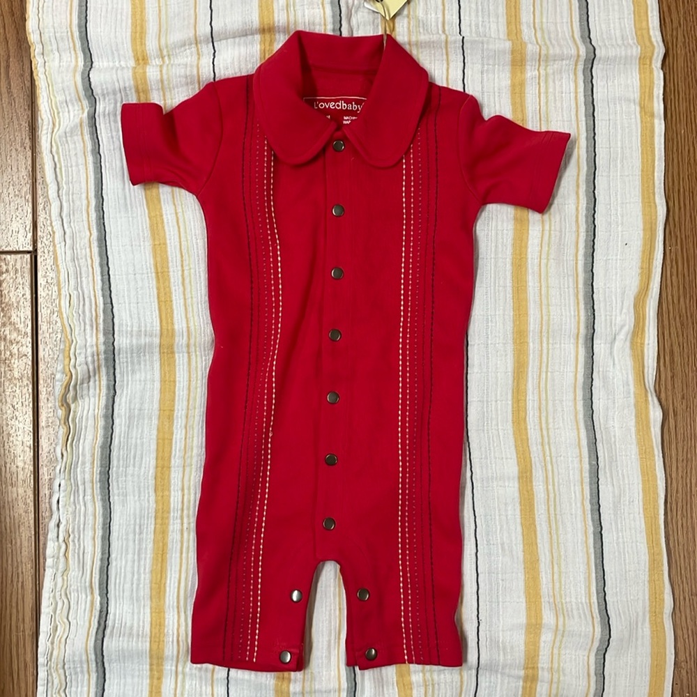 L'ovedbaby Red Short-Sleeve One-Piece Romper